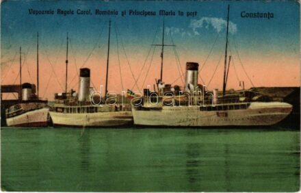 1929 Constanta, Vapoarele Regele Carol, Romania si Principesa Maria in port / steamships (EK)
