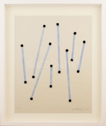 Hans Jörg Glattfelder (1939-): Vektorok, 2019. Színes ceruza, kollázs, papír, jelzett, számozott (0 1/1), üvegezett fakeretben, 45×57 cm / Hans Jörg Glattfelder (1939-), Swiss artist: Vectors. Pencil and collage on paper, signed, numbered