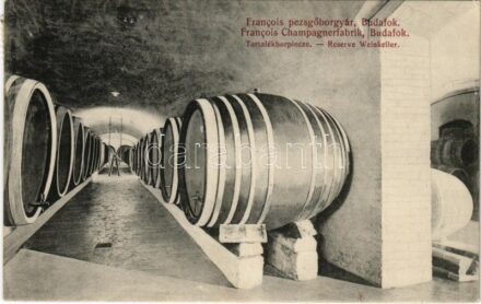 1925 Budapest XXII. Budafok, Francois pezsgőborgyár, tartalék borpince, hordók, belső