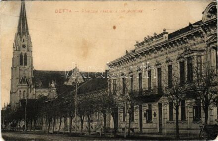 1912 Detta, Ghedu, Deta; Fő utca, templom. Ballon József kiadása / main street, church (fl)