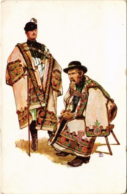 Nagy-Kunság, Kun férfiak cifraszűrben. Ifj. Pataki Mihály kiadása / Hungarian folklore s: Csikós Tóth András
