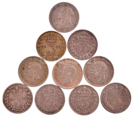 Nagy-Britannia 1873-1941. 3p Ag (10xklf) T:1--3 patina United Kingdom 1873-1941. 6 Pence Ag (10xdiff) C:AU-F patina