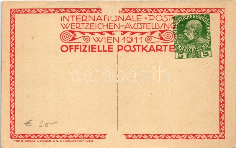 1911 Internationale Post-Wertzeichen Ausstellung Wien. Secession / Nemzetközi Postai Bélyegkiállítás Bécsben / International postage stamp exhibition in Vienna. Art Nouveau postcard s: Erwin Puchinger (Rb) - Image 2