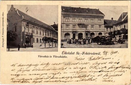 1900 Székesfehérvár, Városház és Városház tér, piac, üzlet. Kaufman F. kiadása (Rb)