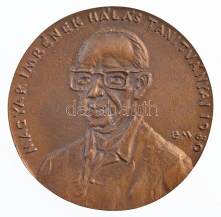 Borsos Miklós (1906-1990) 1980. 'Magyar Imrének hálás tanítványai 1980 / Budapesti I. Belklinika 1934 - 1980.' kétoldalas, öntött bronz emlékérem (99mm) T:1- / Hungary 1980. 'Magyar Imrének hálás tanítványai 1980 / Budapesti I.