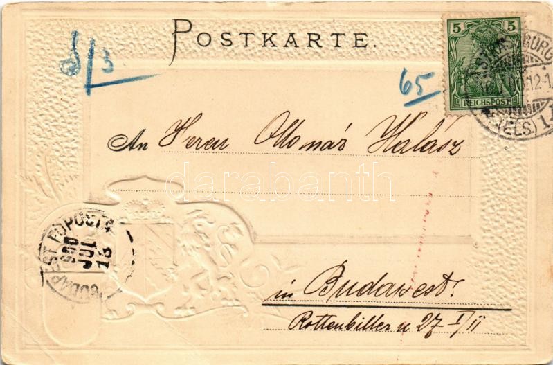 1900 Strasbourg, Strassburg i. Elsass; Broglieplatz / square. Passepartoutkarte 123818. Embossed Art Nouveau coat of arms litho (EK) - Image 2