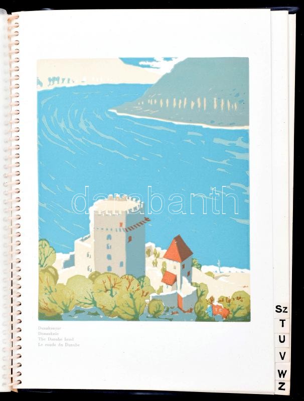 Budapest nevezetességeit ábrázoló 4 db színes linómetszet. Papír, jelzés nélkül, feliratozva, Chinoin gyógyszergyár reklámos naptárban, 18x14 cm - Image 2
