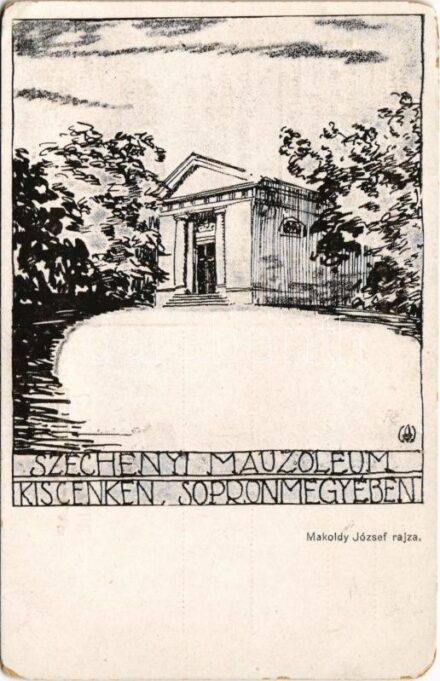 Kiscenk (Nagycenk), Széchenyi Mauzóleum; hátoldalon irredenta szöveg, kiadja a 'Szózat' Magyarország Területi Épségének Védelmi Ligája napilapja. Besskó Grafikai Műintézete / Hungarian irredenta propaganda s: Makoldy József (EM)