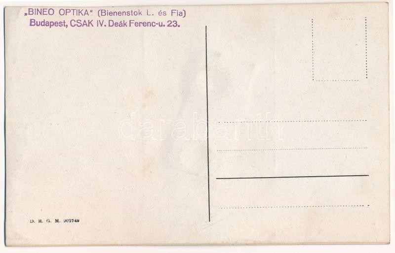 'Bineo Optika' (Bienenstok L. és fia) mechanikus reklámlapja mozgó szemű kisfiúval. Budapest, Deák Ferenc utca 23. / Hungarian optical shop's mechanical advertising postcards, boy with moving eyes. Weco 11032 - Image 2