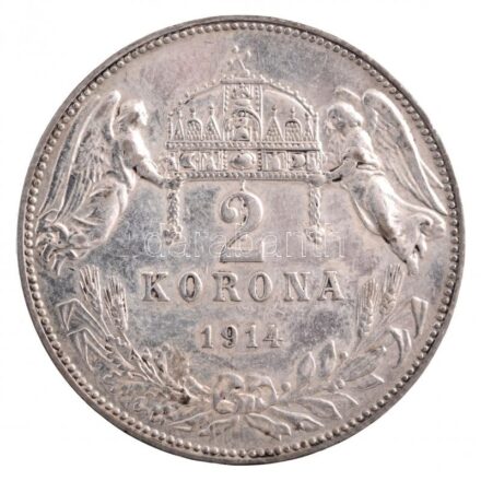1914KB 2K Ag 'Ferenc József' Körmöcbánya (9,97g) T:2 kis patina / Hungary 1914KB 2 Korona Ag 'Franz Joseph' Kremnitz (9,97g) C:XF small patina Adamo K6, Krause KM#492