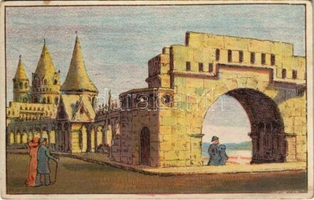 Budapest I. Részletek a Halászbástyáról. Készültek az O. M. Kir. Iparművészeti Iskolában. Magyar Földrajzi Intézet R.-T. kiadása s: Bencsik (EK)