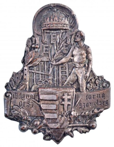 ~1900. 'Magyar Országos Torna Szövetség' ezüstözött Br jelvény (53x41mm) T:2 / Hungary ~1900. 'Hungarian National Gymnastics Federation' silver plated Br badge (53x41mm) C:XF