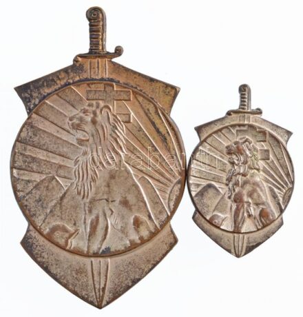 ~1930. Ludovika Akadémia ezüstözött bronz sportügyességi jelvények (2xklf), 'LUDVIG BUDAPEST' és 'LUDVIG' gyártói jelzéssel (78x45mm, 44x28mm) T:2 kissé kopott ezüstözés / ~1930. Silver plated Br sports badges of the Ludovika Academy