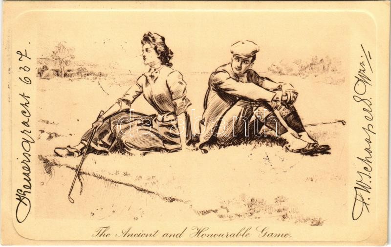 1908 Golfozó pár / The Ancient and Honourable Game. Pictorial Comedy James Henderson & Sons