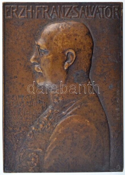 Osztrák-Magyar Monarchia 1916. 'Habsburg-Toscanai Ferenc Szalvátor' egyoldalas Br plakett. Szign.:K.Korschann (1872-1943) (70x50mm) T:2 patina, kis ph Austro-Hungarian Monarchy 1916. 'Archduke Franz Salvator of Austria' one-sided Br plaque.