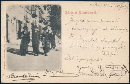 1904 Kézdi-Kovács László (1864-1942) festőművész autográf sorai feleségének címezve, valamint további neves festőművészek autográf aláírásaival: Markó Ernő (1868-1945); Déry Béla (1870-1932), a Nemzeti Szalon későbbi