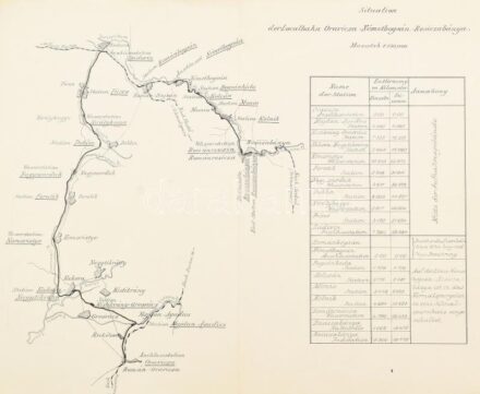 cca 1900 Oravicabánya-Németbogsán (Boksánbánya)-Resica helyi vasút vonalának sokszorosítot térképe, 1:150000, német nyelvű feliratokkalhajtásnyommal 34x42 cm / map of the local railway Oravica-Boc?a-Resita