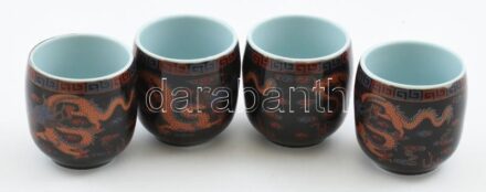 4db Lin Yutai sárkányos kínai porcelán poharak kézzel festett jelzett kis kopással 6 cm