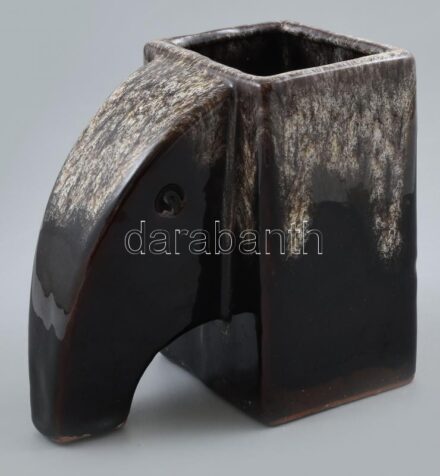 Art Deco iparművész elefántos kerámia díszváza jelzett hibátlan 14 cm