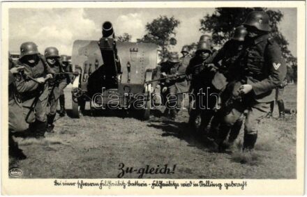 Zu-gleich! / Második világháborús német katonák tankot húznak / WWII German military, soldiers pulling a cannon. Franckh-Verlag Nr. 193. Zur Veröffentlichung freigegeben