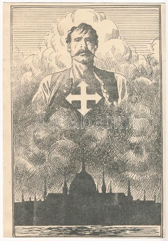 Magyar nyilaskeresztes propaganda művészlap. Nemzet Szava kiadása. Hátoldalon 'Budapesti Ügyészség 1936 Ápr. 22. Átvette' bélyegzés / Hungarian Arrow Cross Party propaganda art postcard (EK)