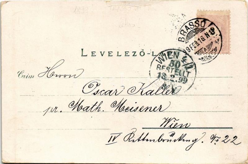 1899 (Vorläufer) Brassó, Kronstadt, Brasov; Art Nouveau, litho (kis szakadás / small tear) - Image 2