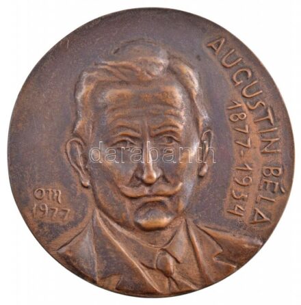 Osváth Mária (1921-1998) 1977. 'Augustin Béla 1877-1954 / A gyógynövényügy szolgálatáért - A Magyar Gyógyszerészeti Társaság' kétoldalas Br emlékplakett (~90mm) T:2 kis patina, ragasztó maradványai a hátoldalon / Hungary 1977.