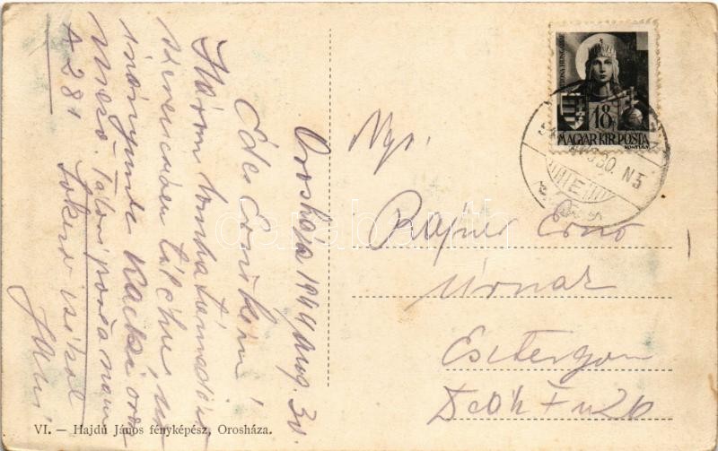 1944 Orosháza, Kisvonat vasútállomás, Piactéri kisvasút megállóhely, Daubner cukrászda. Hajdú János fényképész kiadása (EK) - Image 2