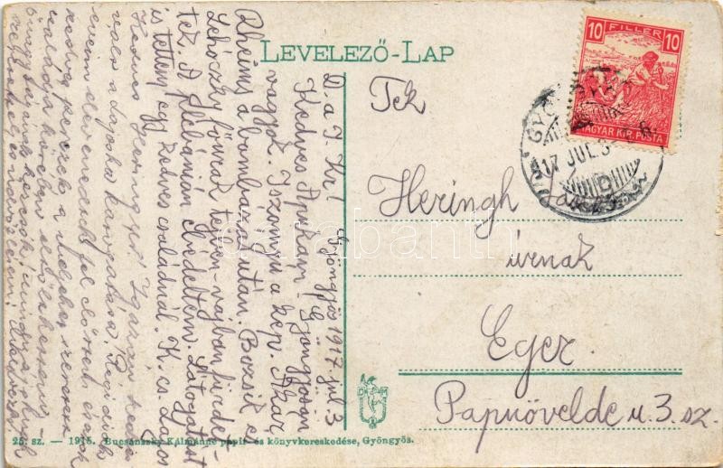 1917 Gyöngyös, Hanisz Imre tér, piac, Deutsch Salamon és fia részvénytársaság és Steinitz Gábor papírnagykereskedése és könyvnyomdája, üzletek. Bucsánszky Kálmánné kiadása - Image 2