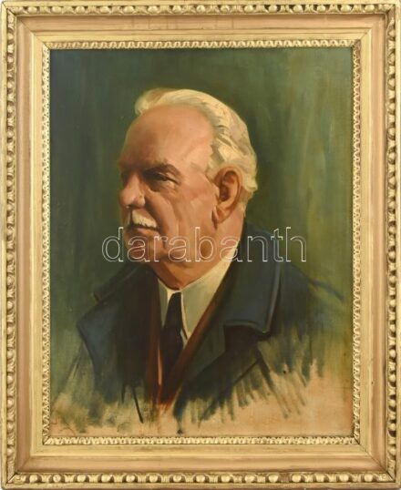 Szegvári Károly (1920-2002): Ajtay Andor Kossuth-díjas színész, rendező portréja. Olaj, vászon, jelezve balra lent, hátoldalán feliratozott. Dekoratív fakeretben, 56x46 cm