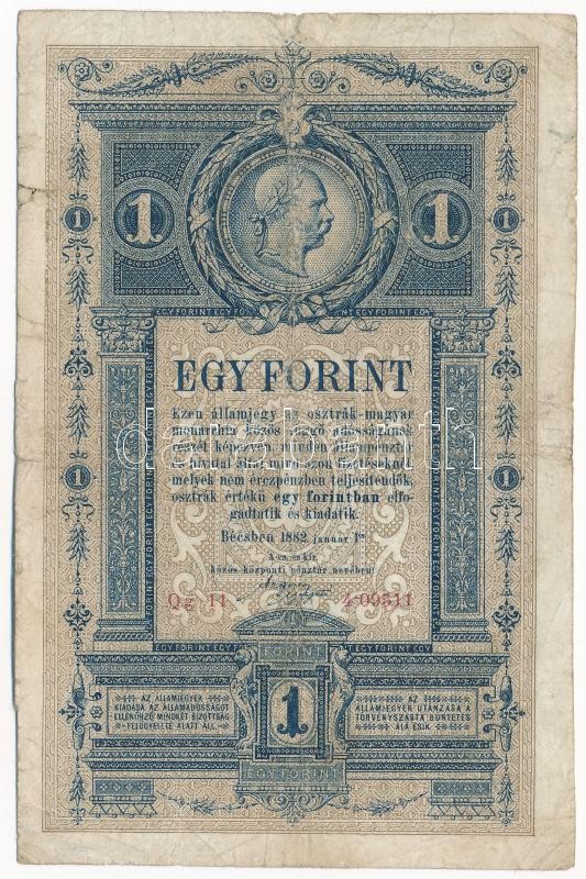 1882. 1Ft / 1G 'Qg 11 409511' T:III- / Hungary 1882. 1 Forint / 1 Gulden 'Qg 11 409511' C:VG Adamo G125