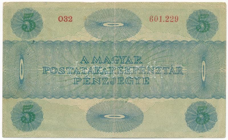 1919. 5K 'MÁS TÖRVÉNYES...' előlapján gúnyrajz T:III / Hungary 1919. 5 Korona 'MÁS TÖRVÉNYES...' with hand-drawn caricature on front C:F Adamo K8/1Be - Image 2