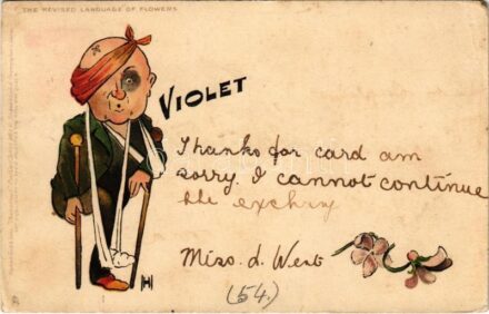 1907 'Violet' The Revised Language of Flowers. Raphael Tuck & Sons 'Humorous' Postcard Series 961. litho (ázott sarkak / wet corners)