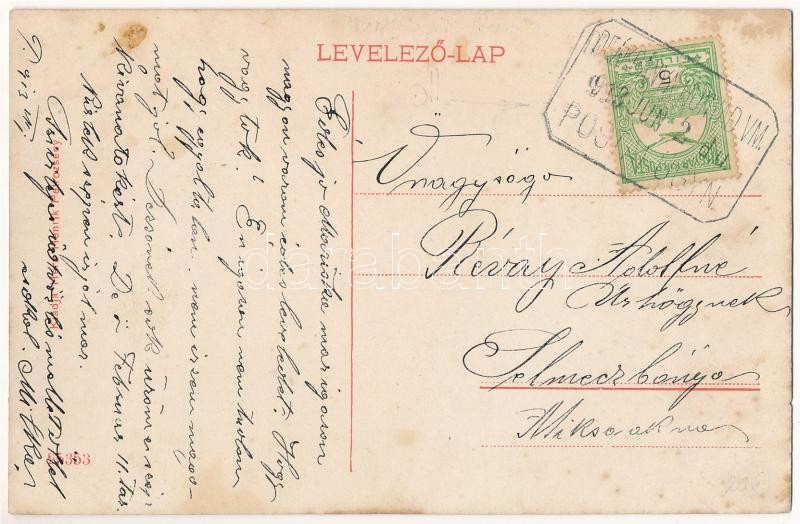 1913 Petrozsény, Petrosani; Járásbíróság, Gimnázium, deszka, cserép és cement raktár. Herz Henrik kiadása / county court, school, planks, tiles and cement warehouse + 'DEÁKBÁNYA HUNYAD VM. POSTAI ÜGYN.' (fl) - Image 2