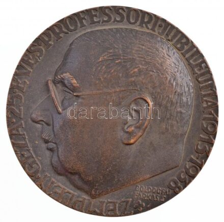 Boldogfai Farkas Sándor (1907-1970) 1938. 'Zemplén Géza 25 éves professori jubileuma 1913-1938 / Tanítványaitól és tisztelőitől' kétoldalas bronz emlékplakett (~96mm) T:2,2- patina, kis anyaghiba / Hungary 1938. 'Géza Zemplén's 25th