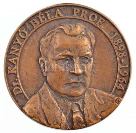 Papi Lajos(?) (1921-1987) ~1970. 'Dr. Kanyó Béla prof. 1898-1964' kétoldalas, öntött Br plakett (81mm) T:2 patina, ph / Hungary ~1970. 'Prof. Dr. Béla Kanyó 1898-1964' two-sided cast Br plaque. Sign.:Lajos Papi (?)(1921-1987) (81mm) C:XF