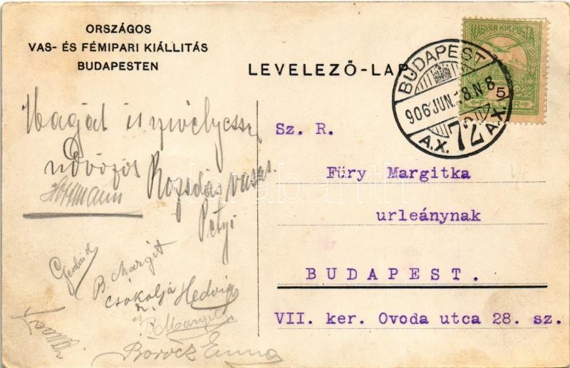 1906 Budapest, Országos Vas és Fémipari Kiállítás a Városligeti Iparcsarnokban. Rendezi a Magyar Vaskereskedők Országos Egyesülete. Kiadja Légrády Testvérek / Hungarian National Iron and Metal Exhibition. Art Nouveau, litho (EK) - Image 2