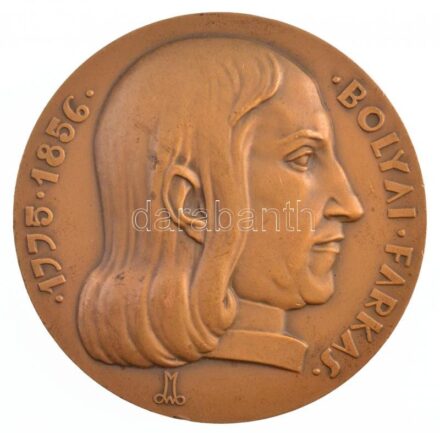 Madarassy Walter (1909-1994) DN 'Bolyai Farkas 1775-1856' kétoldalas Br plakett (70mm) T:1-,2 patina, ph, ragasztó foltok / Hungary ND 'Farkas Bolyai 1775-186' two-sided Br plaque. Sign.:Walter Madarassy (1909-1994) (70mm) C:AU,XF patina, edge