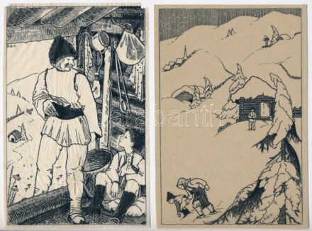 F. Györffy Anna (1915-2006): 3 db illusztráció. Tus, vegyes technika. Jelzettek. 20x13 cm