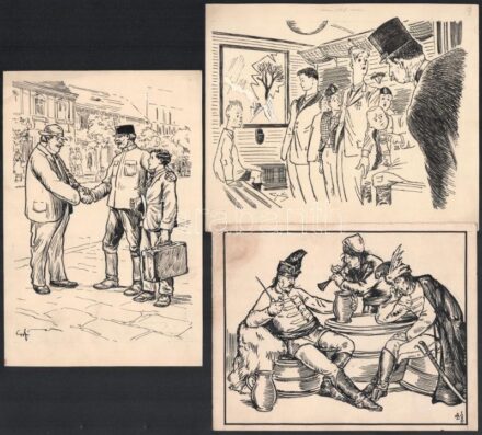 F. Györffy Anna (1915-2006): 3 db illusztráció. Tus, vegyes technika. Jelzettek. 20x13 cm
