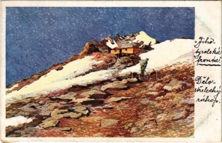 1918 Aus der Südtiroler Front / WWI Austro-Hungarian K.u.K. military art postcard, South Tyrolean front s: Fangh + 'K.u.K. Sturmbaon 19' (Rb)