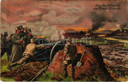 1915 Aus den Kämpfen um Brest-Litowsk. Der Weltkrieg 1914/15. / WWI German and Austro-Hungarian K.u.K. military art postcard, battles around Brest-Litovsk s: Maxim. Trübe (EK)