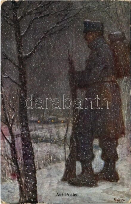 1915 Auf Posten. Offizielle Karte für Rotes Kreuz, Kriegsfürsorgeamt Kriegshilfsbüro No. 59. / WWI Austro-Hungarian K.u.K. military art postcard, watchman s: Klaber (EK)