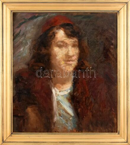 Félegyházi László (1907-1986): Női portré. Olaj, falemez, jelezve jobbra lent. Dekoratív, kissé sérült fakeretben, 56,5×50 cm