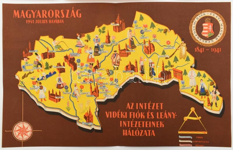 1941 kettő darab Budapest és Magyarország pénzintézeti ről szóló térképe 39x25 cm - Image 2
