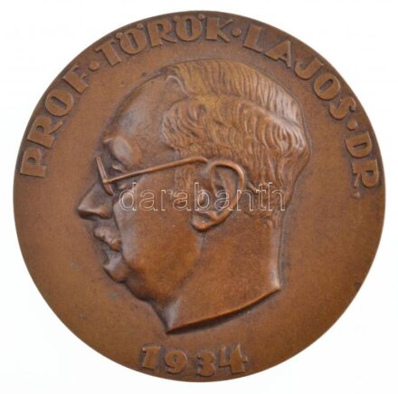 Reményi József (1887-1977) 1934. 'Prof. Dr. Török Lajos' kétoldalas Br plakett (95mm) T:1- patina, ph / Hungary 1934. 'Prof. Dr. Lajos Török' two-sided Br plaque. Sign.:József Reményi (1887-1977) (95mm) C:AU patina, edge error