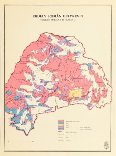 Kniezsa - Glaser: Erdély román helynevei. M. kir. Honv. Térképeszti Int. 19 x 29cm