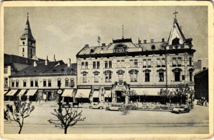 Kassa, Kosice; Andrássy palota, F. Hochhäuser, A. Migály, Gilányi üzlete, automobilok / palace, shops, automobiles (kopott sarkak / worn corners)