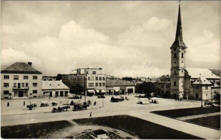 Érsekújvár, Nové Zámky; tér, templom, piac, üzletek / square, church, market, shops