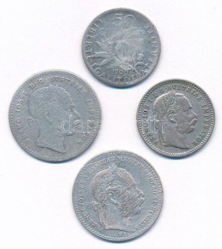 Vegyes: Franciaország 1900. 50c Ag + Ausztria 1868. 20kr Ag 'Ferenc József' + Ausztria 1872. 10kr Ag 'Ferenc József' + Magyarország 1869KB 20kr Ag 'Ferenc József' T:2-,3 Mixed: France 1900. 50 Centimes Ag + Austria 1868. 20 Kreuzer Ag 'Franz